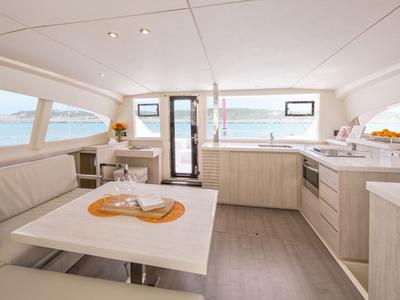 Galley of Sunsail 404 Classic, a Leopard 40 catamaran at Tonnarella, Italy
