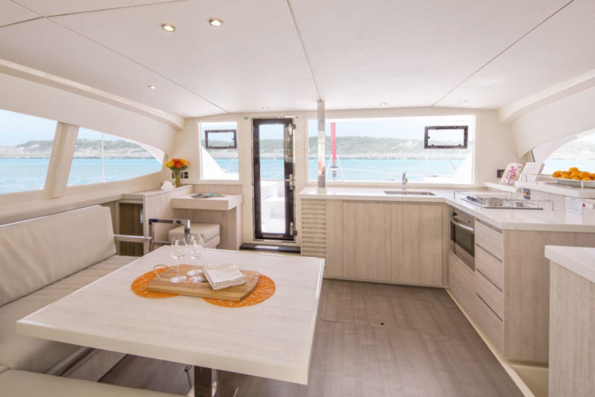 Galley of Sunsail 404 Classic, a Leopard 40 catamaran at Tonnarella, Italy