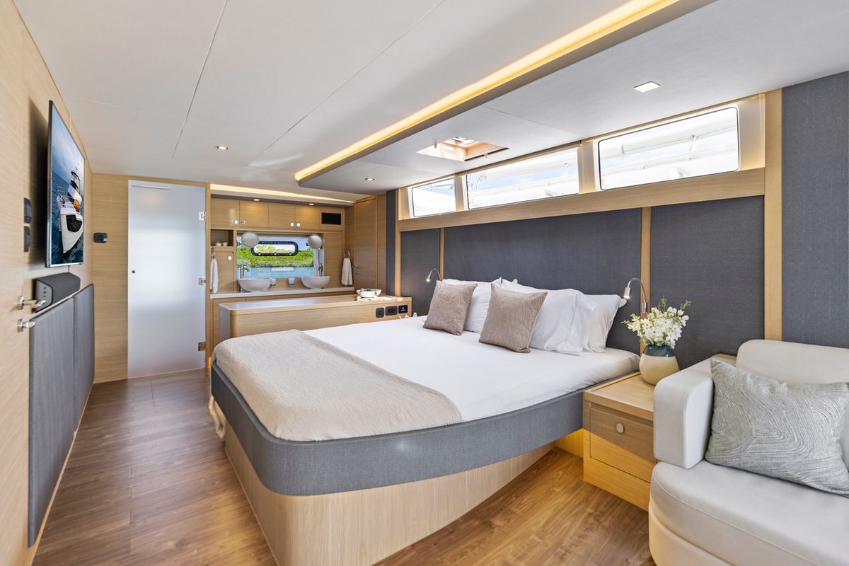 Salon of Lucy, a Aquila Yachts Aquila 50 Yacht catamaran at Cannigione, Italy