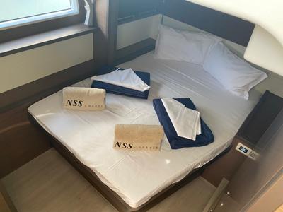 Cabin on Orsa Maggiore, a Lagoon 52F catamaran at Olbia, Italy
