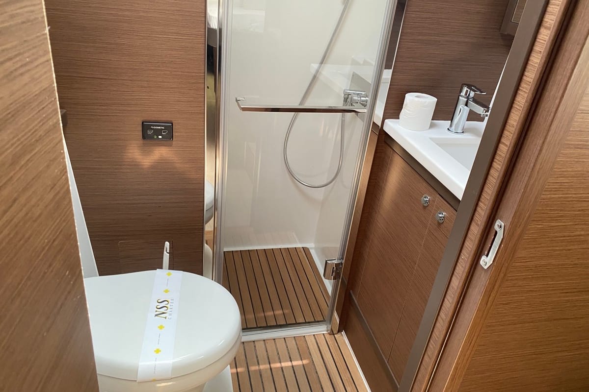 Head on Orsa Maggiore, a Lagoon 52F catamaran at Olbia, Italy