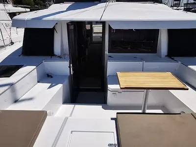 Salon of Kos 44.3, a Bali 4.4 catamaran at Athens, Greece