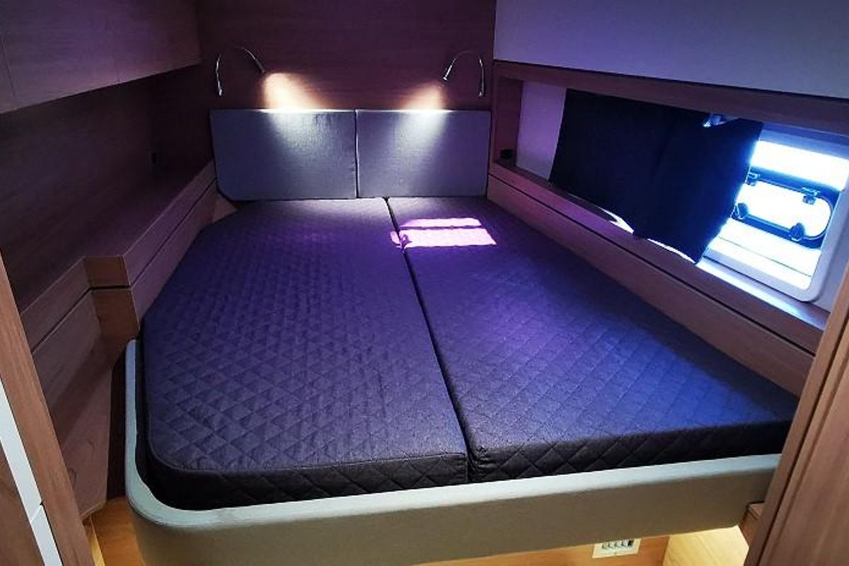 Cabin on Kos 44.3, a Bali 4.4 catamaran at Athens, Greece