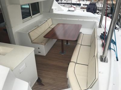 Deck of Isis, a Lagoon 440 catamaran at Olbia, Italy