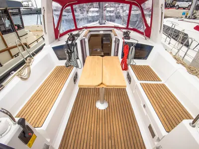 Deck of Gala, a Bavaria C42 sailboat at Split, Croatia
