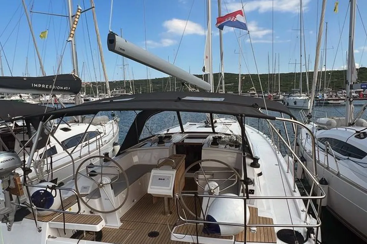 Exterior view of Gala, a Bavaria C42 sailboat at Split, Croatia