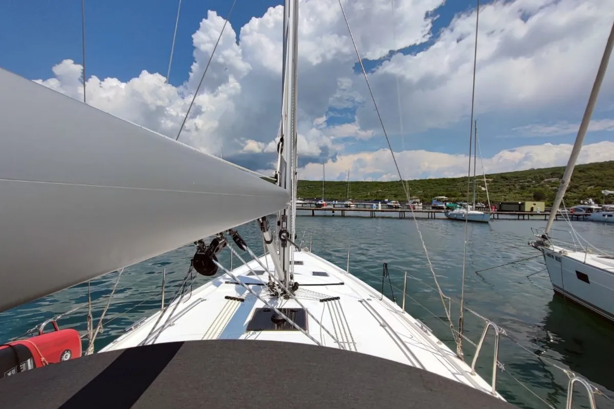 Exterior view of Gala, a Bavaria C42 sailboat at Split, Croatia