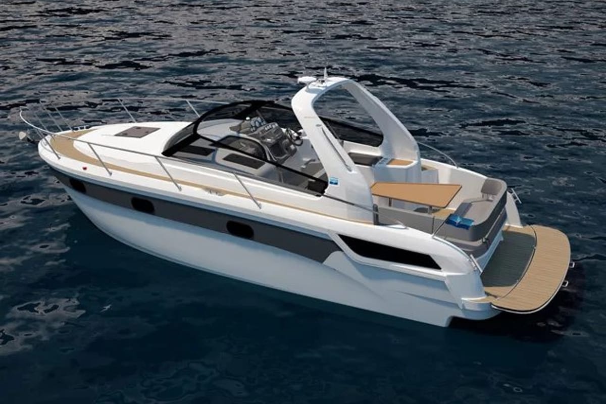 Bazinga, a Bavaria Sport 300 motorboat at Punat, Croatia