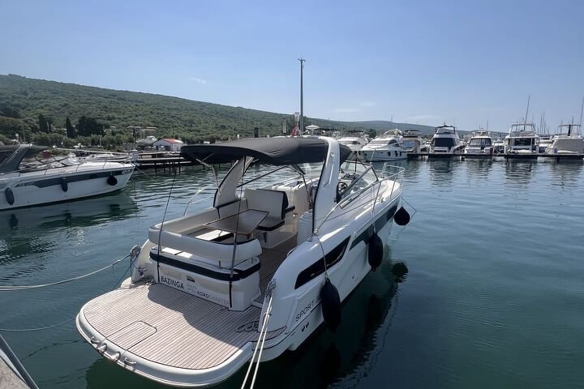 Bazinga, a Bavaria Sport 300 motorboat at Punat, Croatia