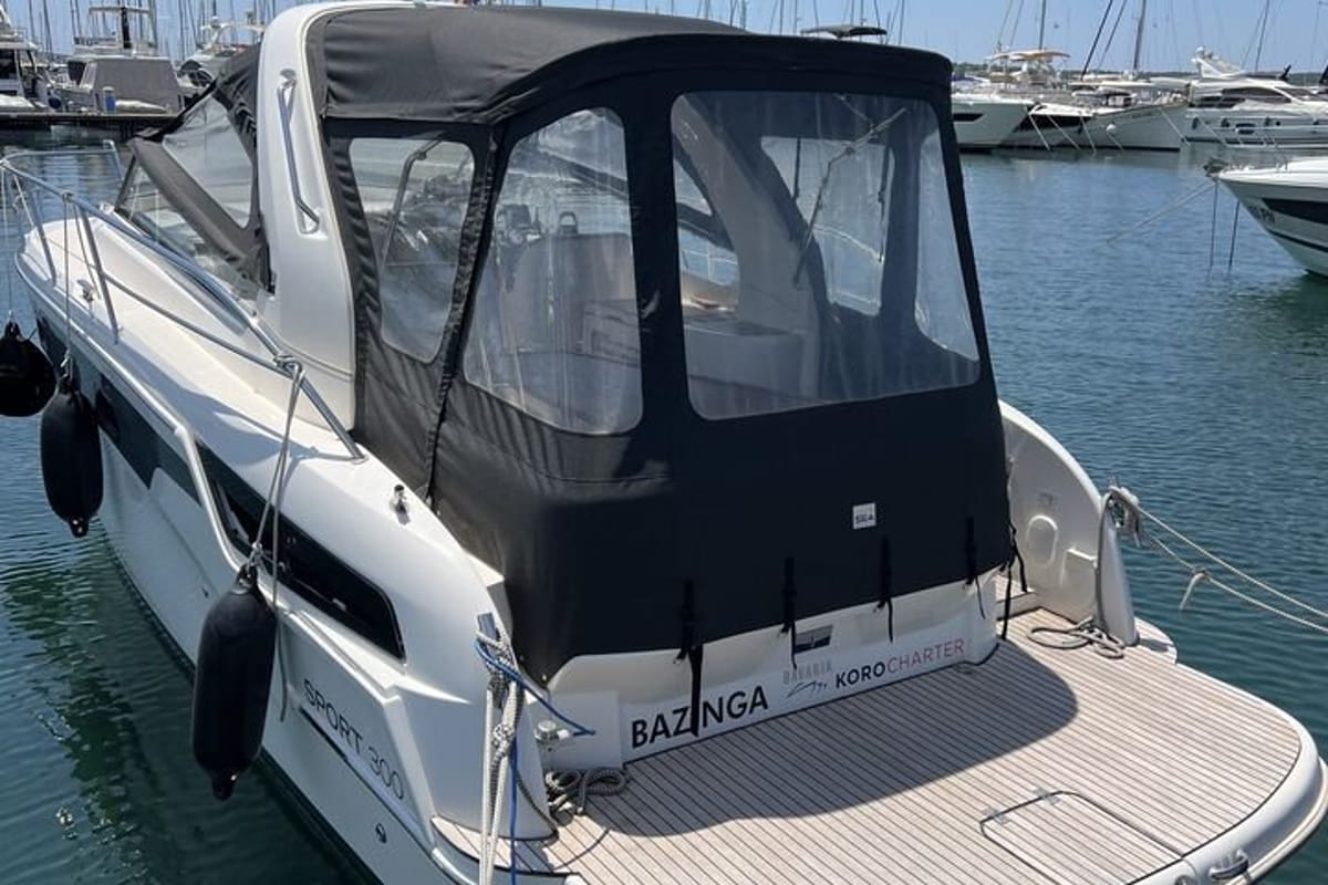 Bazinga, a Bavaria Sport 300 motorboat at Punat, Croatia