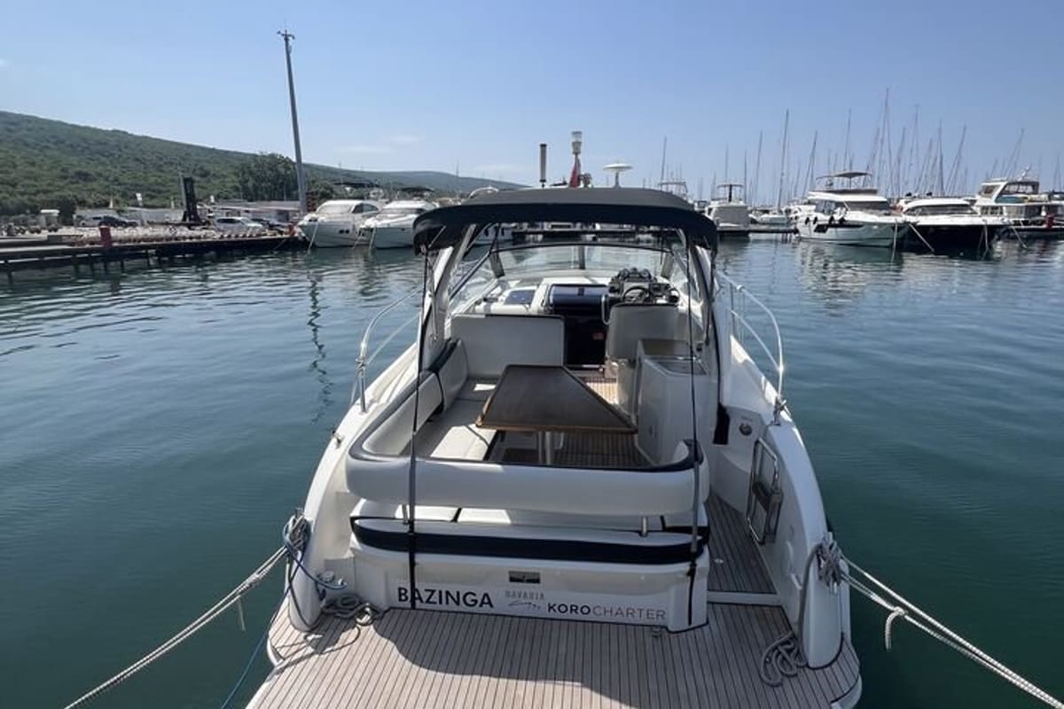 Bazinga, a Bavaria Sport 300 motorboat at Punat, Croatia