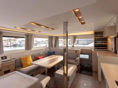 Salon of JEMALE, a Lagoon 46 catamaran at Ajaccio, France