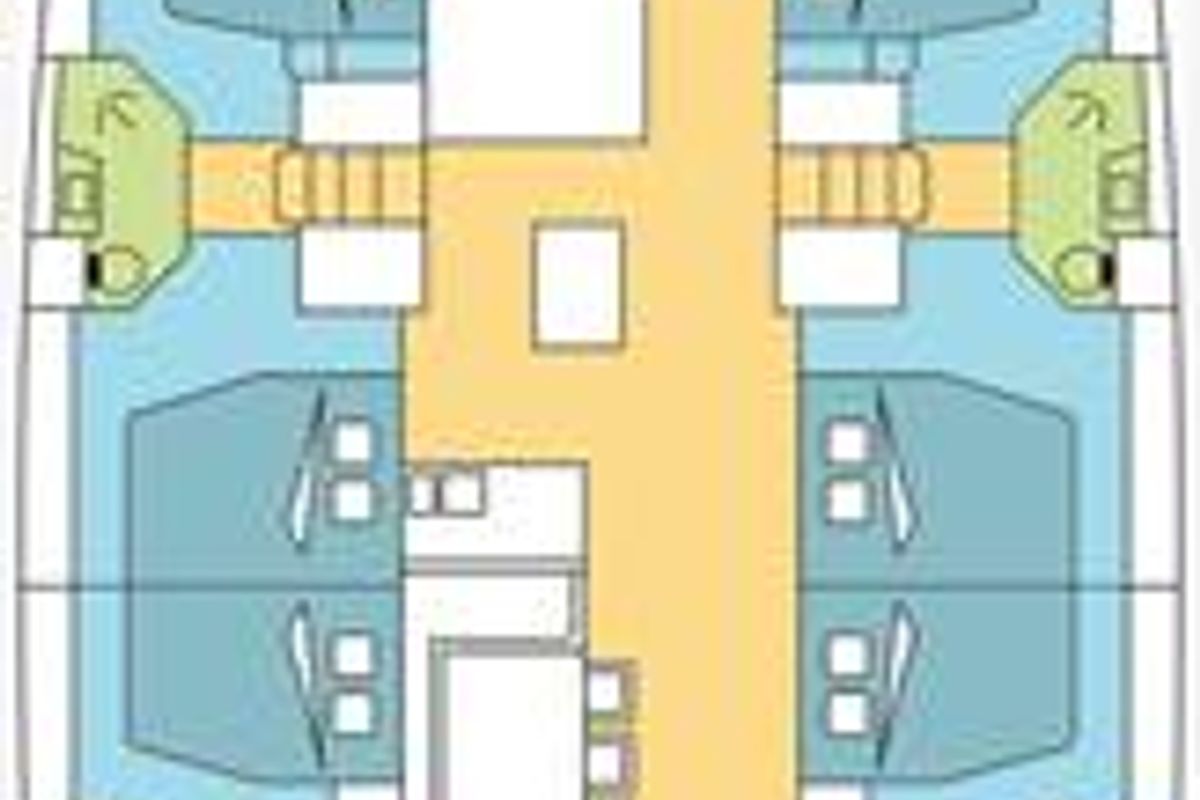 Floor plan of Queen O, a Bali 5.4 catamaran at Road Town, British Virgin Islands
