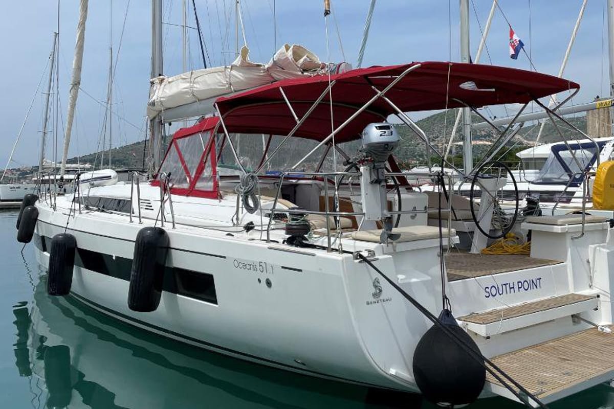 Exterior view of South Point, a Beneteau Oceanis 51.1 sailboat at Split, Croatia