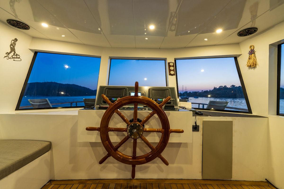 Cockpit of Albatros Explorer, a Custom Made Albatros Explorer yacht at Fethiye, Turkey