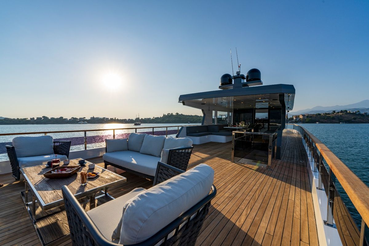Deck of Albatros Explorer, a Custom Made Albatros Explorer yacht at Fethiye, Turkey