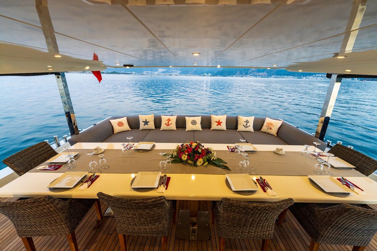Deck of Albatros Explorer, a Custom Made Albatros Explorer yacht at Fethiye, Turkey