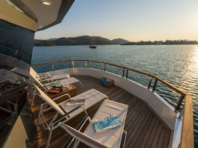 Deck of Albatros Explorer, a Custom Made Albatros Explorer yacht at Fethiye, Turkey