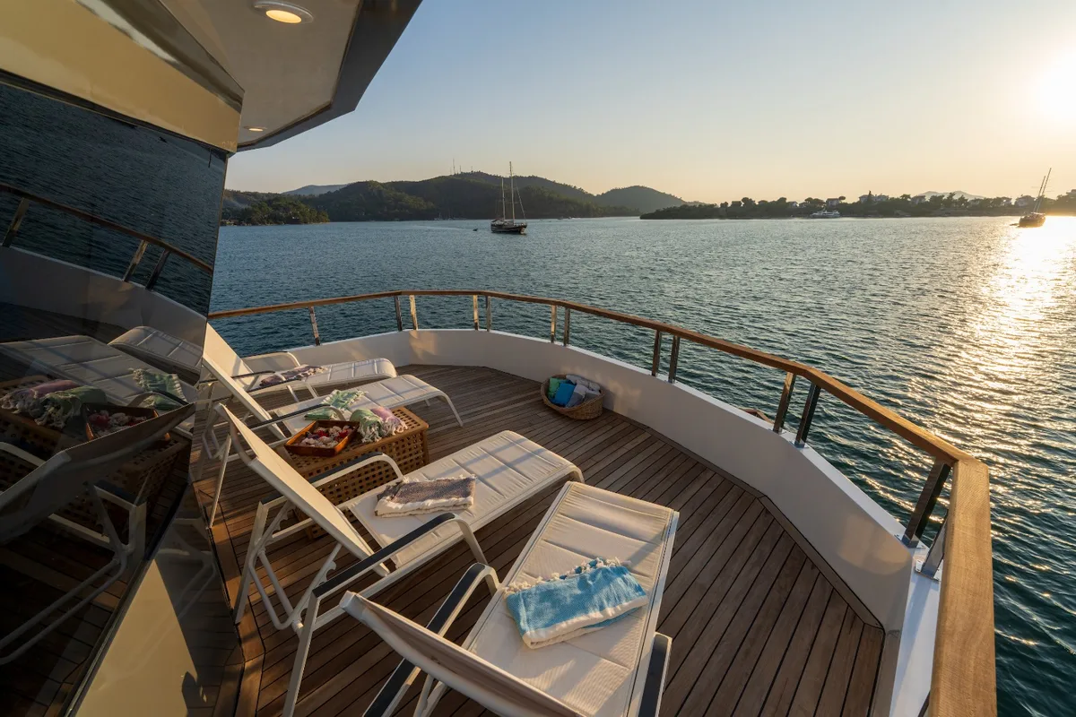 Deck of Albatros Explorer, a Custom Made Albatros Explorer yacht at Fethiye, Turkey