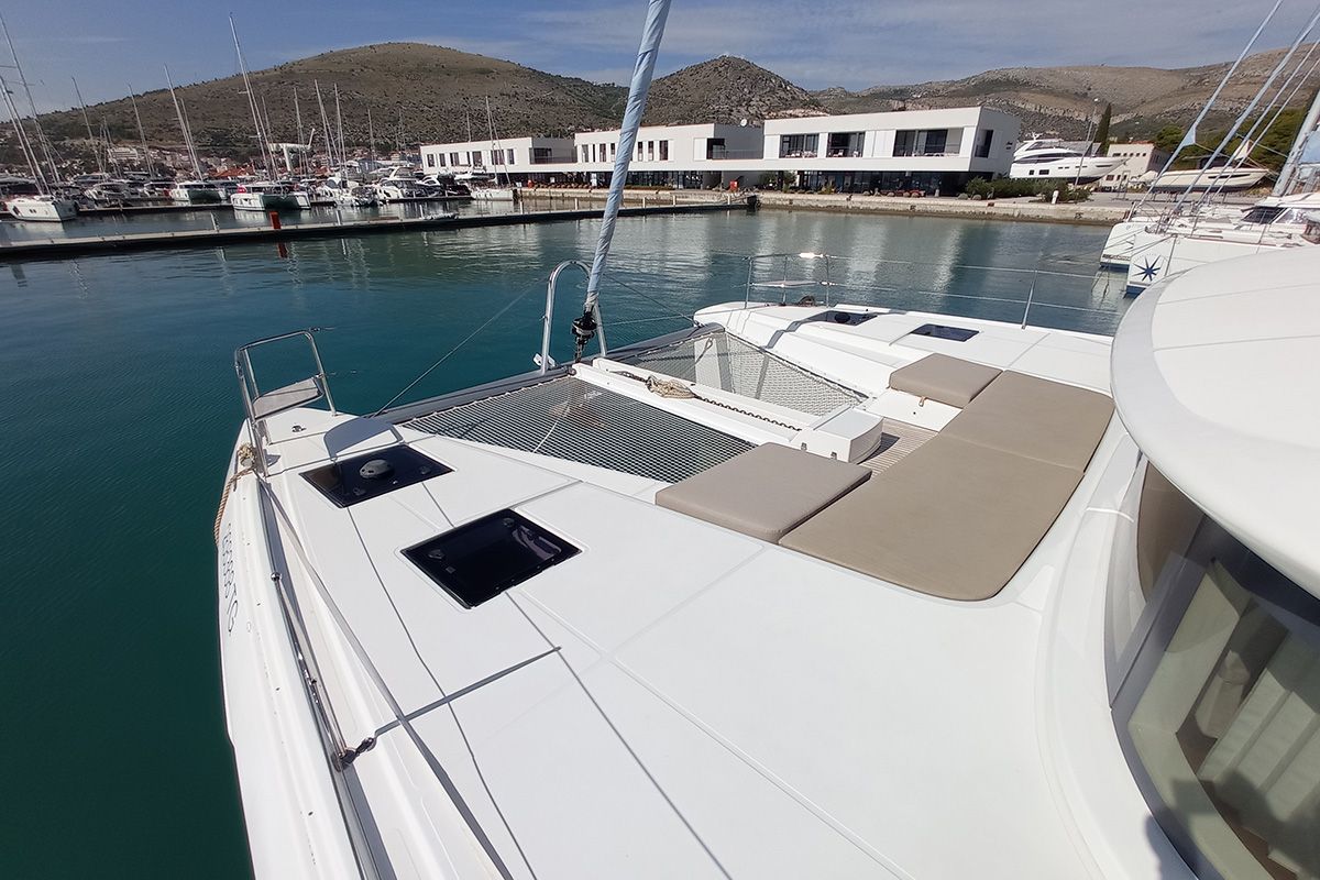 Deck of Ragnarök, a Lagoon 50 catamaran at Seget Donji, Croatia