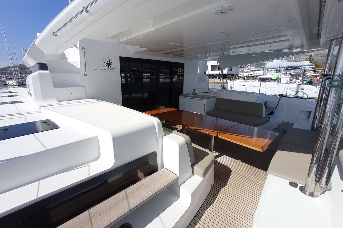 Deck of Ragnarök, a Lagoon 50 catamaran at Seget Donji, Croatia