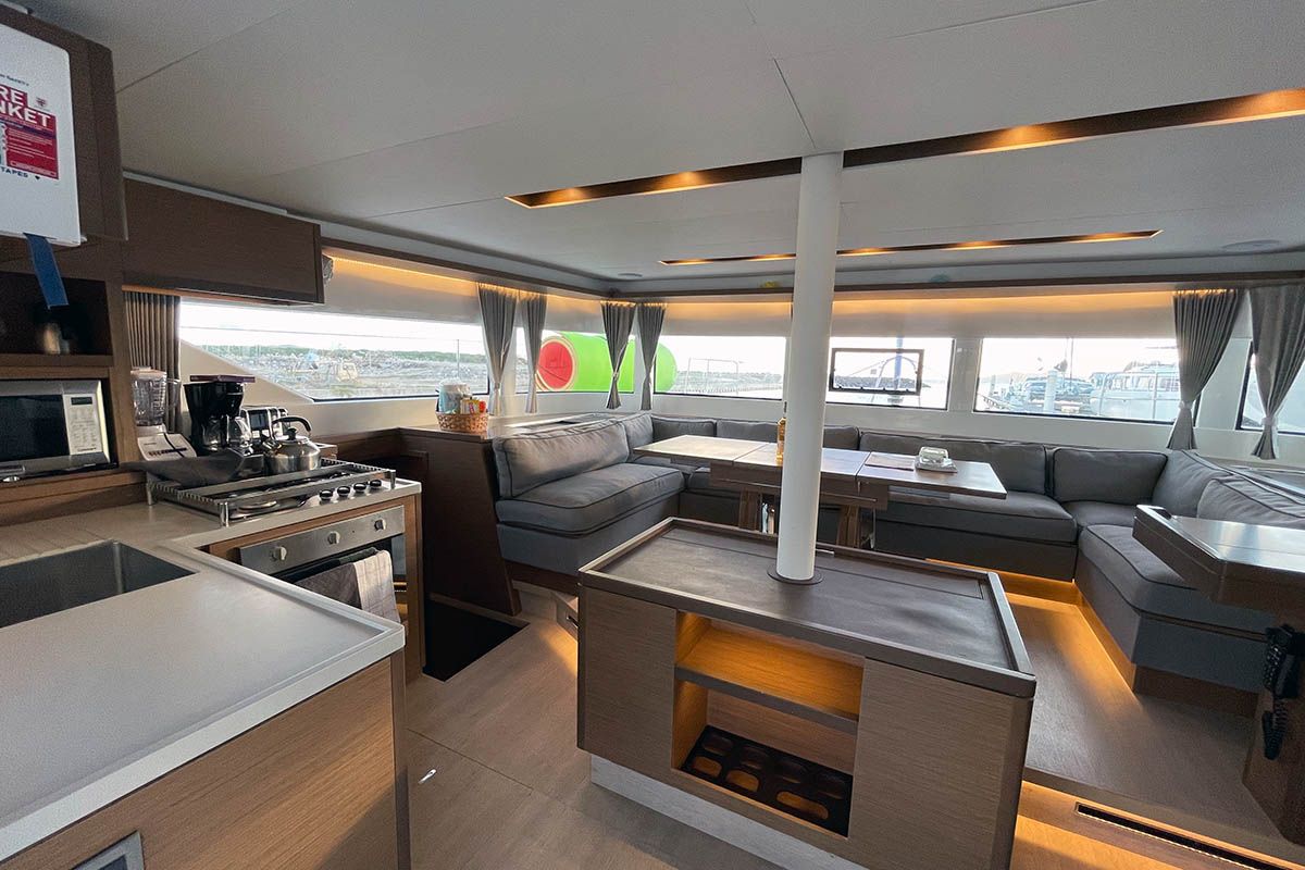 Salon of Ragnarök, a Lagoon 50 catamaran at Seget Donji, Croatia