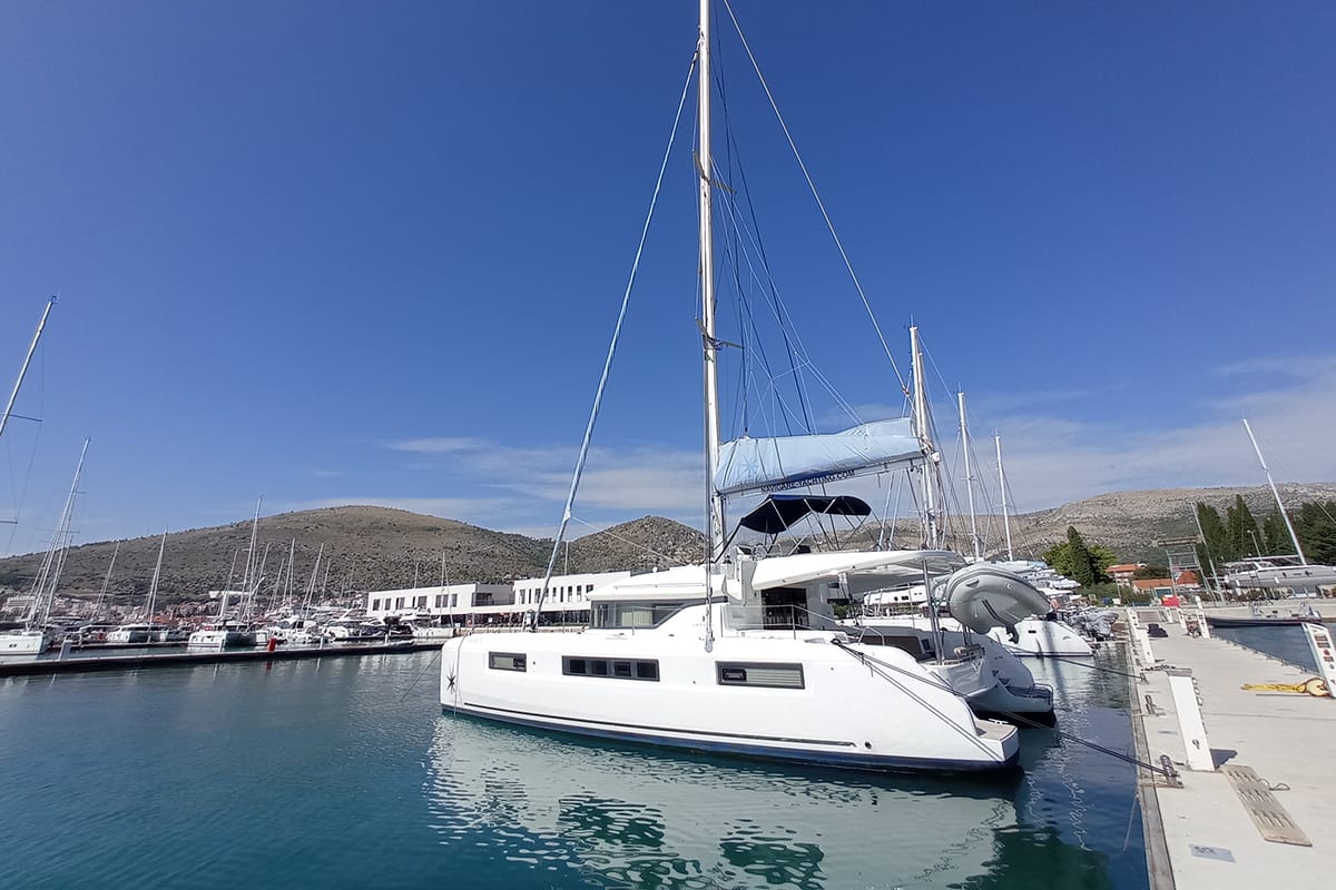 Exterior view of Ragnarök, a Lagoon 50 catamaran at Seget Donji, Croatia