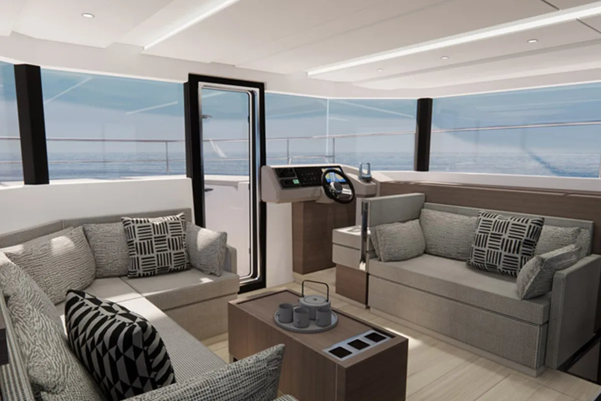 Salon of Moorings 464PC Exclusive, a Leopard 46PC catamaran at Nassau, Bahamas