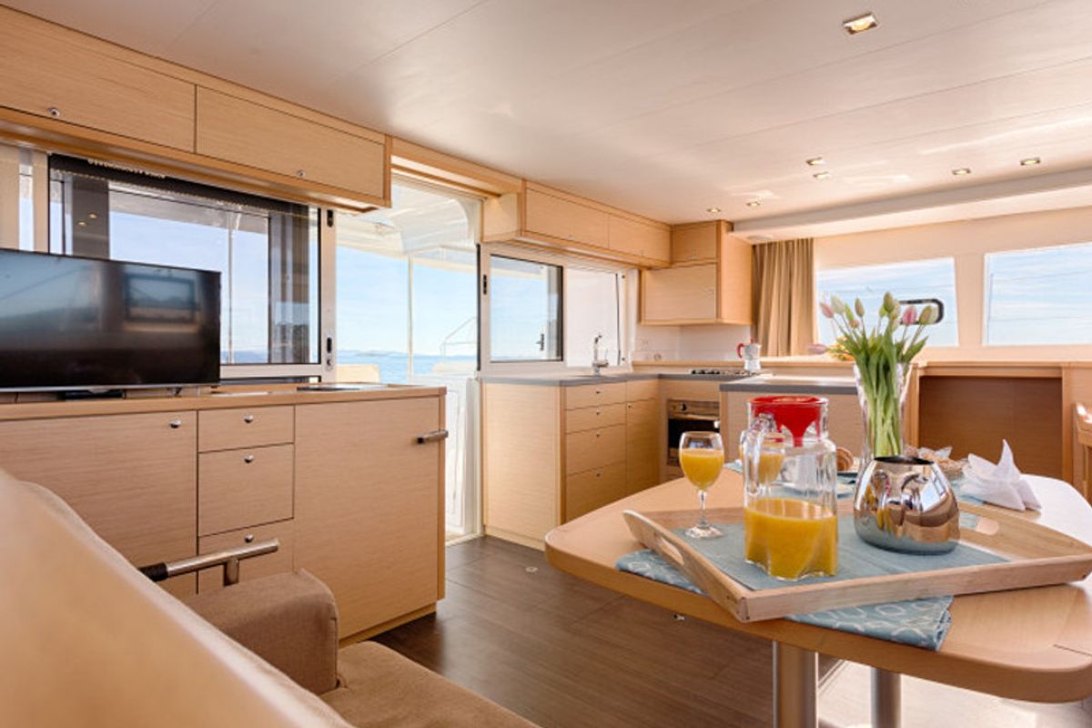 Salon of METRA , a Lagoon 450 Fly catamaran at Grad Trogir, Croatia