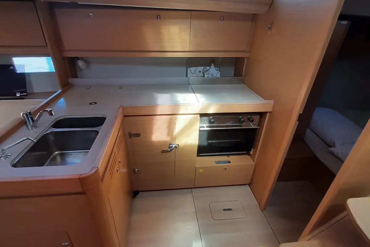 Galley of Hedoné, a Dufour 412 Grand large sailboat at Tonnarella, Italy