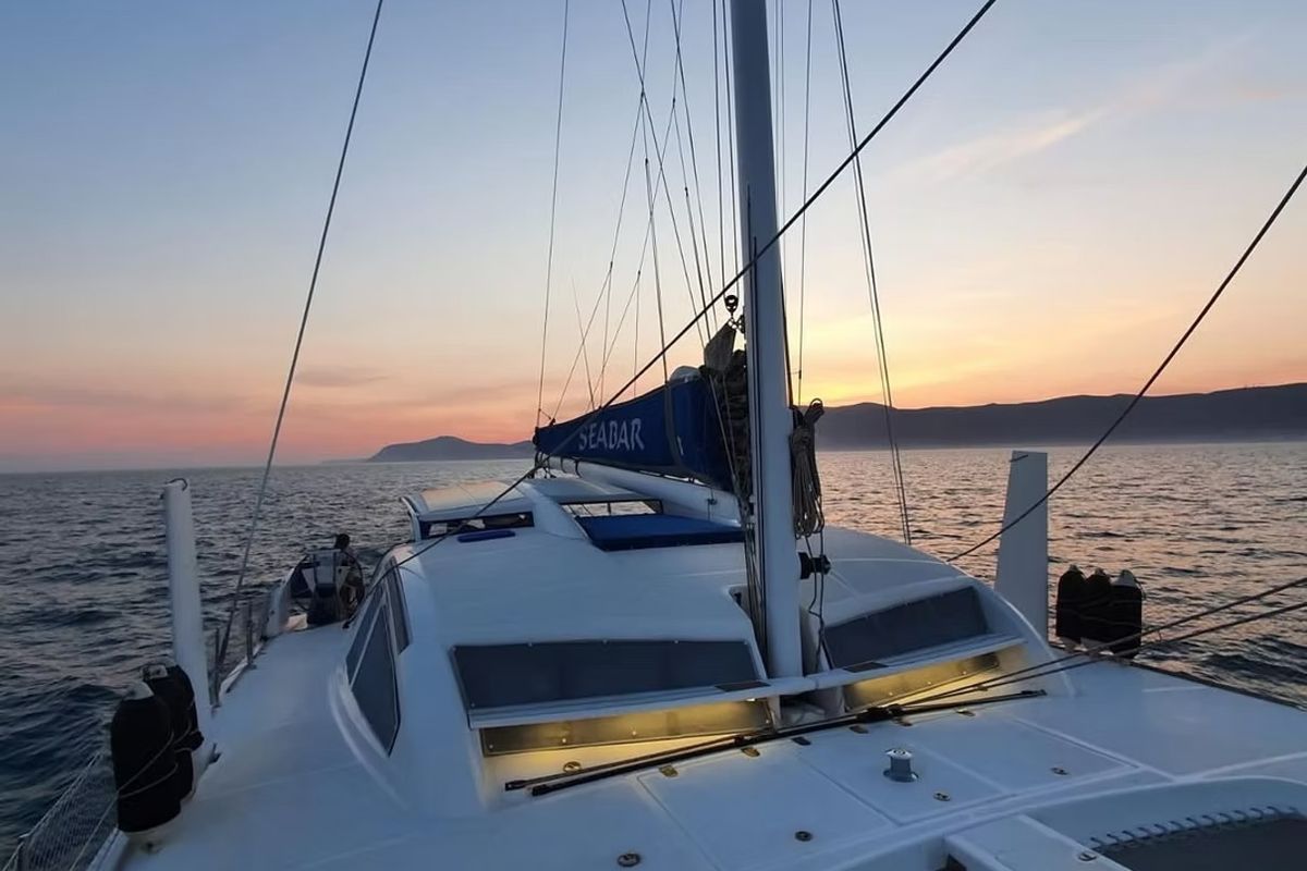 Exterior view of Seabar, a Catana 50 catamaran at Lisbon, Portugal
