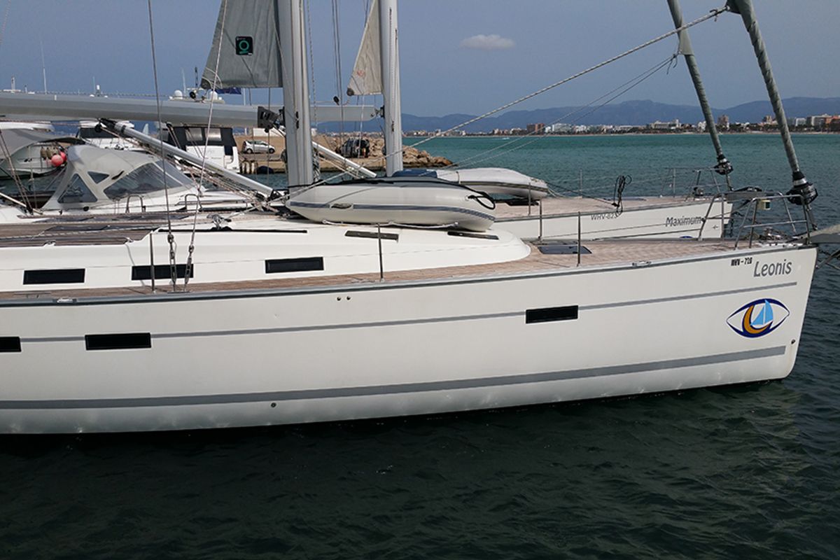Exterior view of Leonis, a Bavaria Cruiser 50 sailboat at Llucmajor, Spain