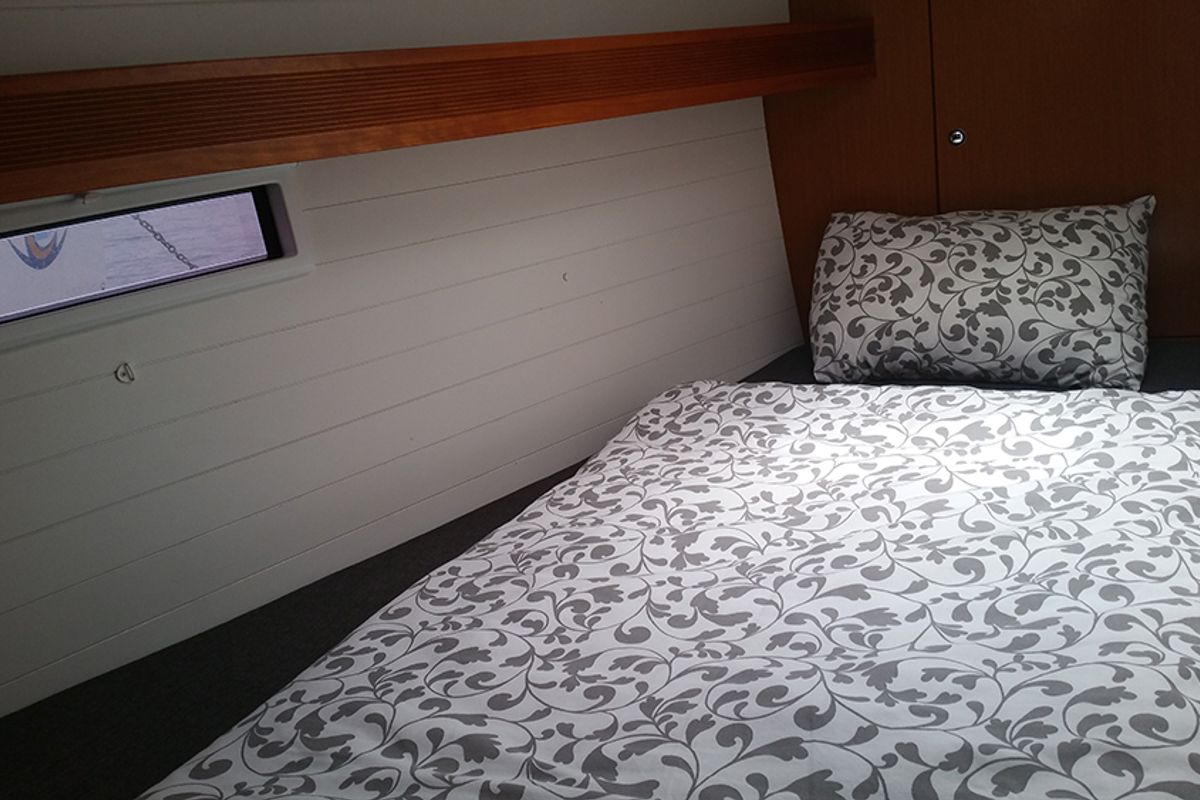 Cabin on Leonis, a Bavaria Cruiser 50 sailboat at Llucmajor, Spain