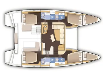 Floor plan of TWINS, a Lagoon 42 catamaran at Salerno, Italy