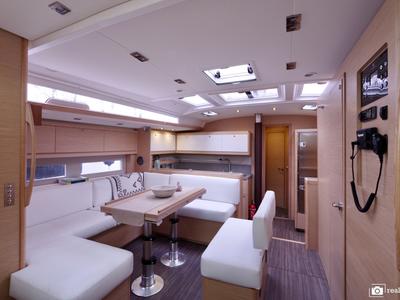 Salon of Cassiopea, a Dufour 530 sailboat at Castellammare di Stabia, Italy