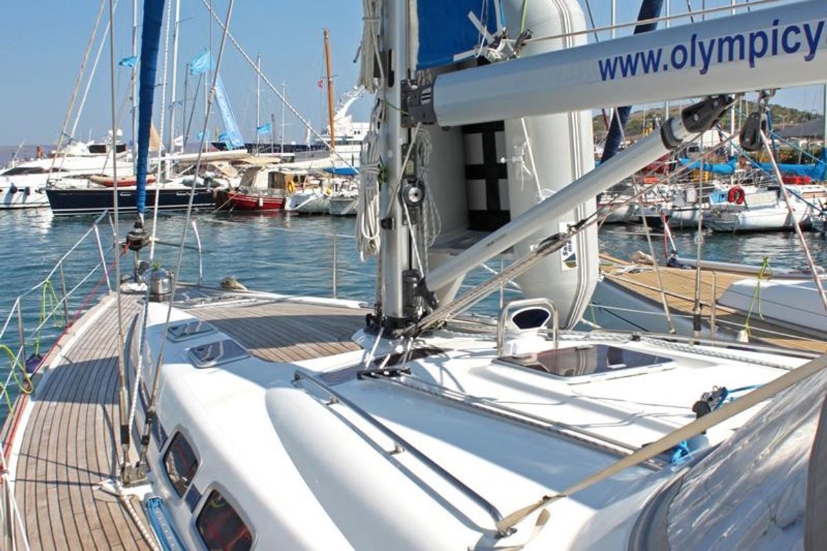 Deck of Ocean Caresser, a Bavaria 46 Cruiser sailboat at Msida, Malta