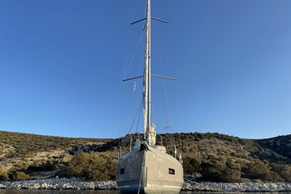 Exterior view of Ferrari, a Beneteau Oceanis 40.1 sailboat at Lavreotiki Municipal Unit, Greece