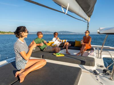 Deck of Epic Life, a Lagoon 43 catamaran at Road Town, British Virgin Islands