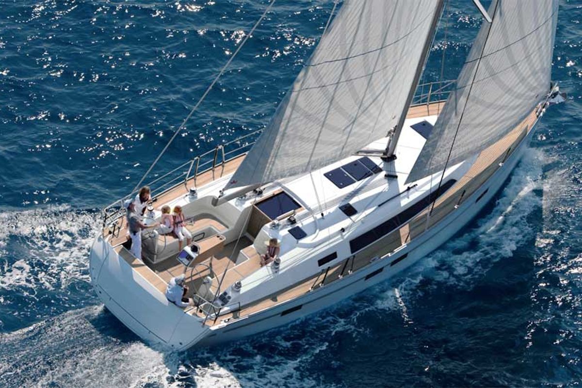 Exterior view of NN, a Bavaria Cruiser 46 sailboat at Procida, Italy
