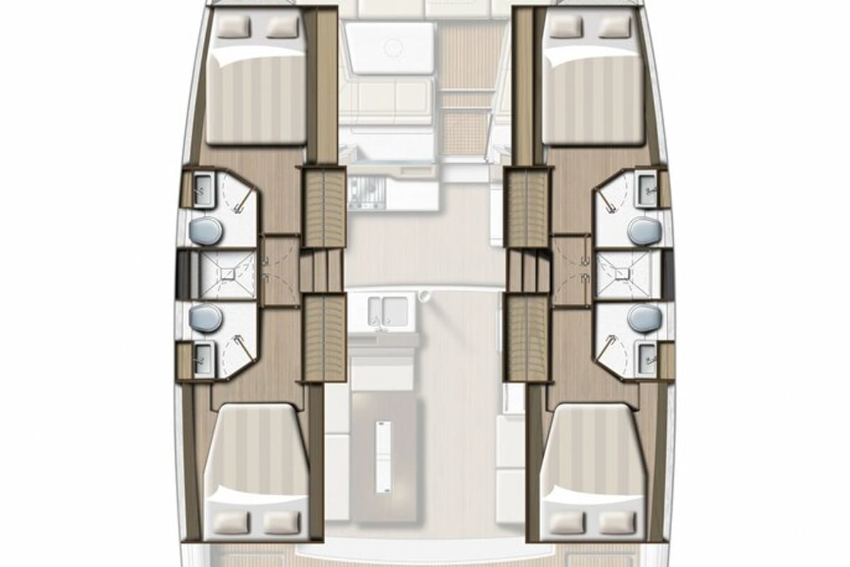 Floor plan of R One, a Bali 4.2 catamaran at Hyères, France