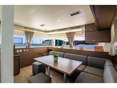 Salon of Big Mama, a Lagoon 52F catamaran at Olbia, Italy