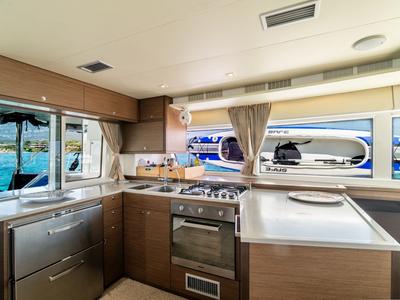 Galley of Big Mama, a Lagoon 52F catamaran at Olbia, Italy