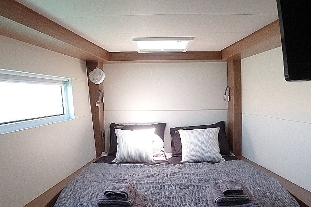 Cabin on Magnum Opus, a Lagoon 50 catamaran at Preveza, Greece