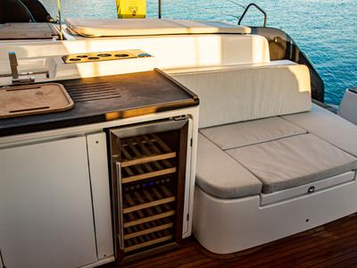 Deck of Magnum Opus, a Lagoon 50 catamaran at Preveza, Greece