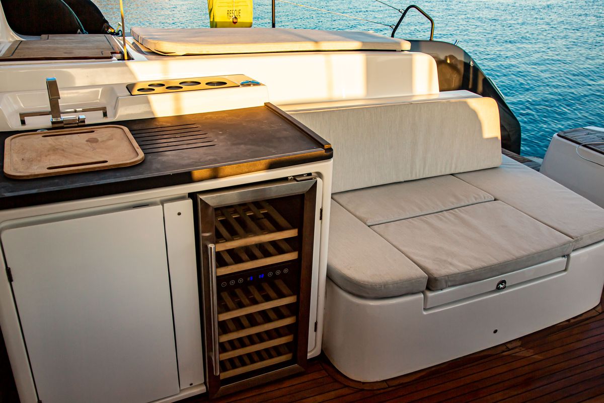 Deck of Magnum Opus, a Lagoon 50 catamaran at Preveza, Greece