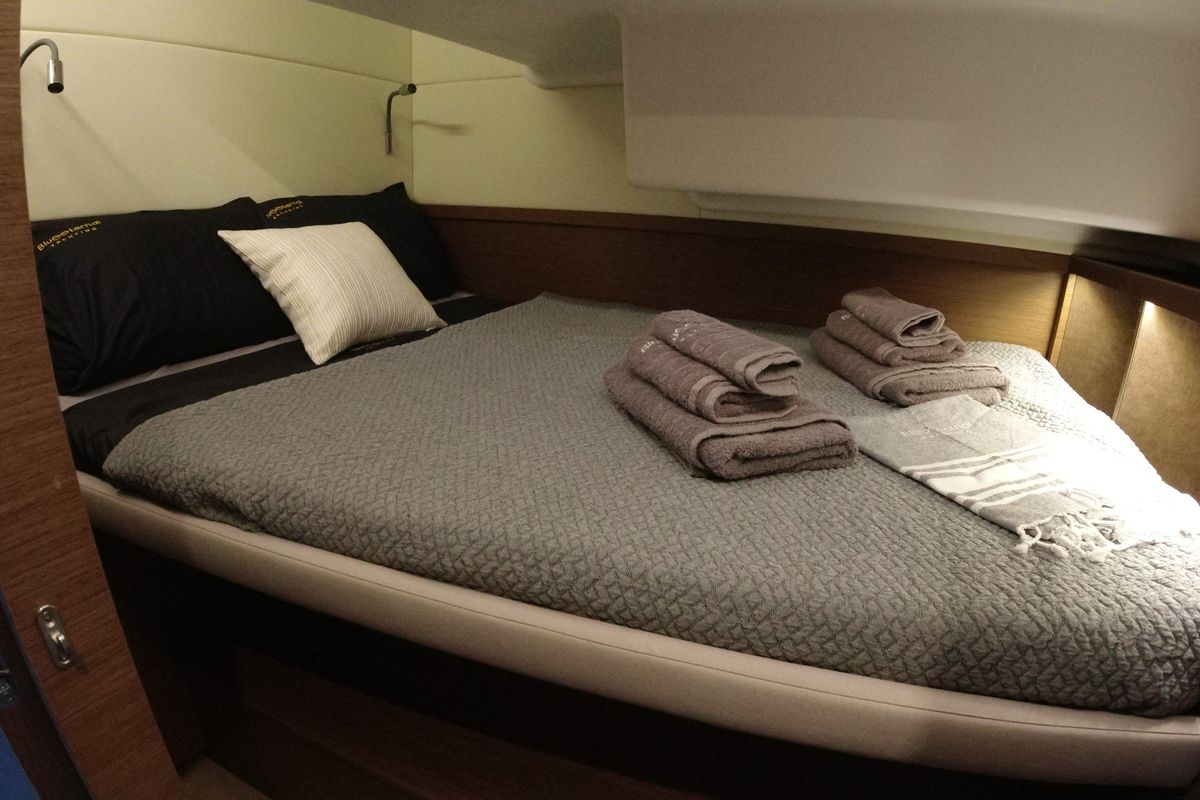 Cabin on Magnum Opus, a Lagoon 50 catamaran at Preveza, Greece