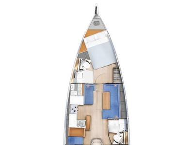 Floor plan of Seamater, a Jeanneau Sun Odyssey 410 sailboat at Preveza, Greece