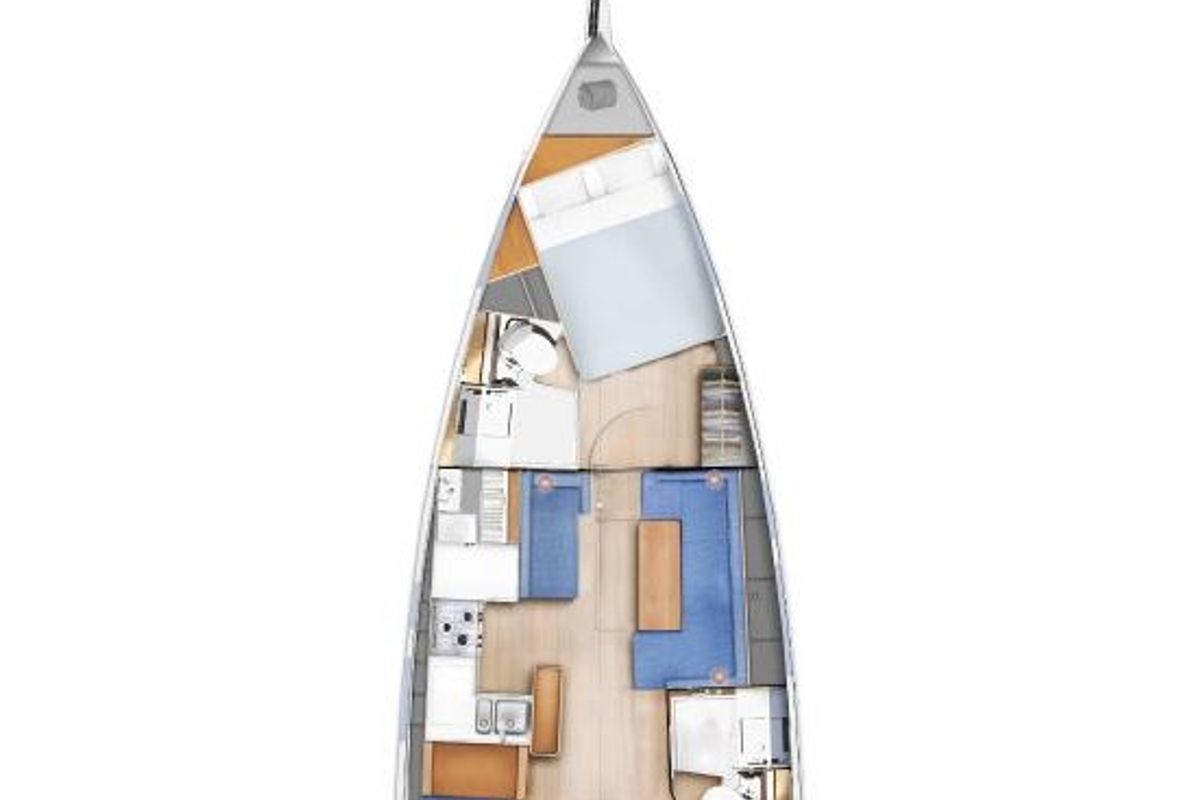 Floor plan of Seamater, a Jeanneau Sun Odyssey 410 sailboat at Preveza, Greece