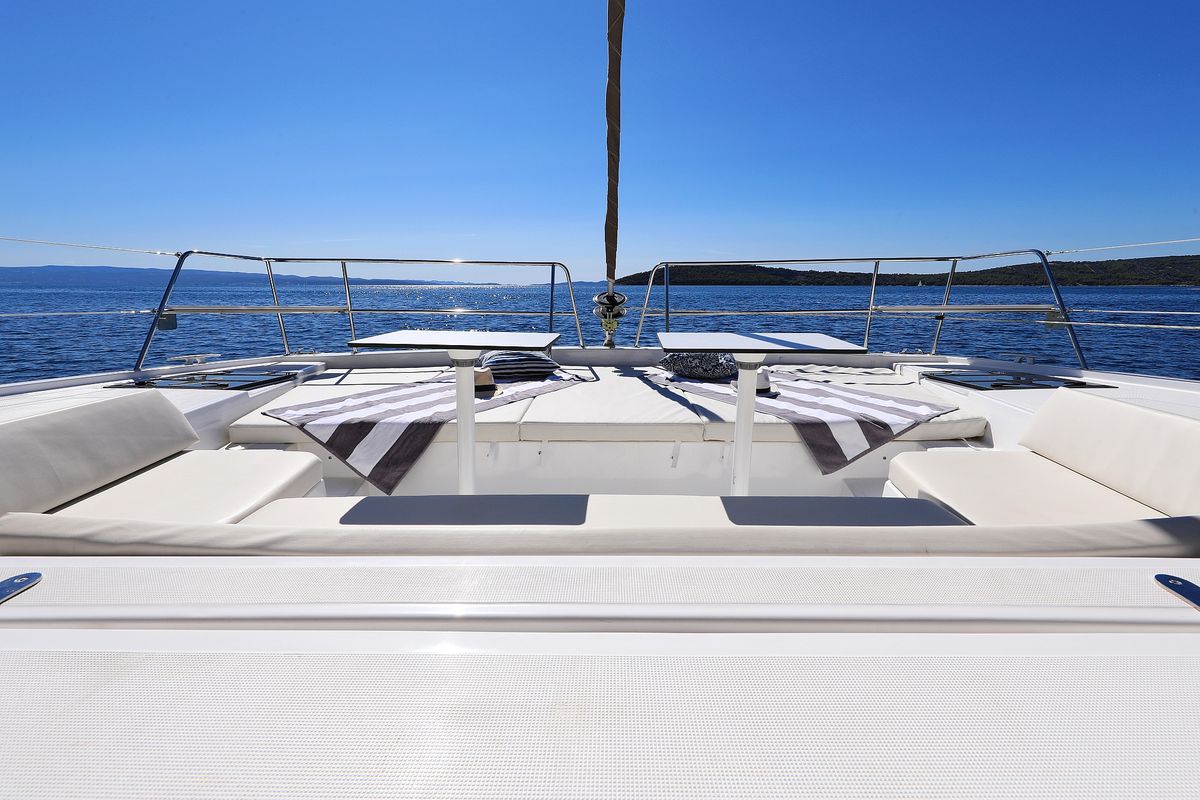 Deck of Bisou, a Bali 4.1 catamaran at Grad Šibenik, Croatia