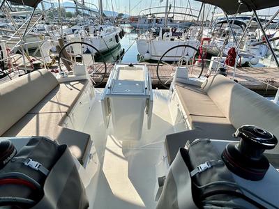 Cockpit of Valkyrie, a Beneteau Oceanis 40.1 sailboat at Kontokali, Greece